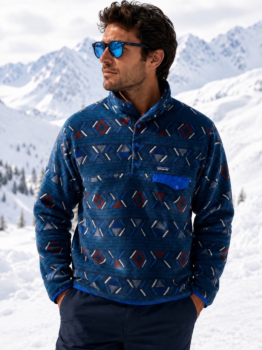 Patagonia Men’s Synchilla Snap-T Pullover Fleece Jacket Aztec Blue Large